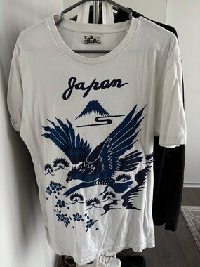 Okura White Tee with Navy Japan Eagle Graphic